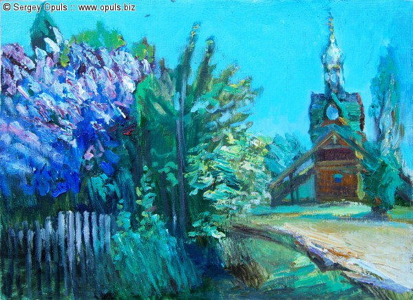 Сирень у храма Сретенья. Деревня Самушкино